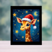 WeihnachtsGiraffe Weihnachtsmannmütze Starry Night Acrylschild (Neutral)
