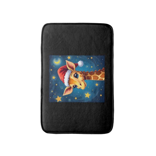 WeihnachtsGiraffe Weihnachtsmannmütze Starry Night Badematte (Vorderseite Vertikal)