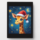 WeihnachtsGiraffe Weihnachtsmannmütze Starry Night Fotoplatte (Vorderseite)