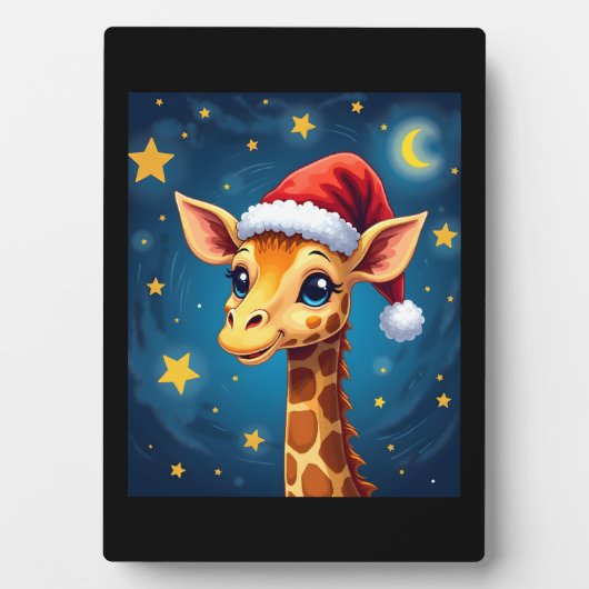 WeihnachtsGiraffe Weihnachtsmannmütze Starry Night Fotoplatte (Vorderseite)