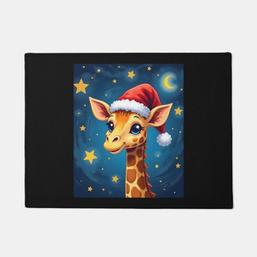 WeihnachtsGiraffe Weihnachtsmannmütze Starry Night Fußmatte (Vorderseite)