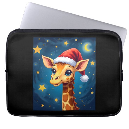 WeihnachtsGiraffe Weihnachtsmannmütze Starry Night Laptopschutzhülle (Vorderseite)