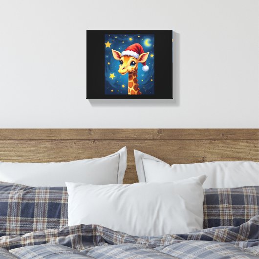 WeihnachtsGiraffe Weihnachtsmannmütze Starry Night Leinwanddruck (Insitu (Schlafzimmer))