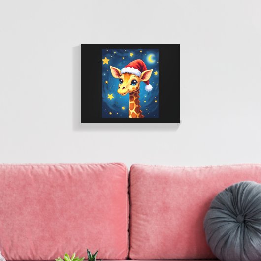 WeihnachtsGiraffe Weihnachtsmannmütze Starry Night Leinwanddruck (Insitu (Wohnzimmer))