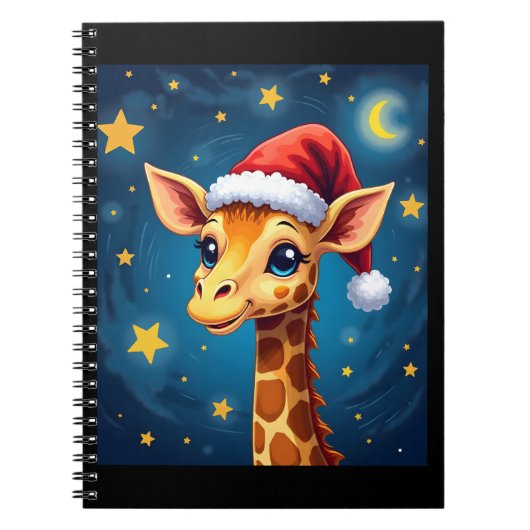 WeihnachtsGiraffe Weihnachtsmannmütze Starry Night Notizblock (Vorderseite)