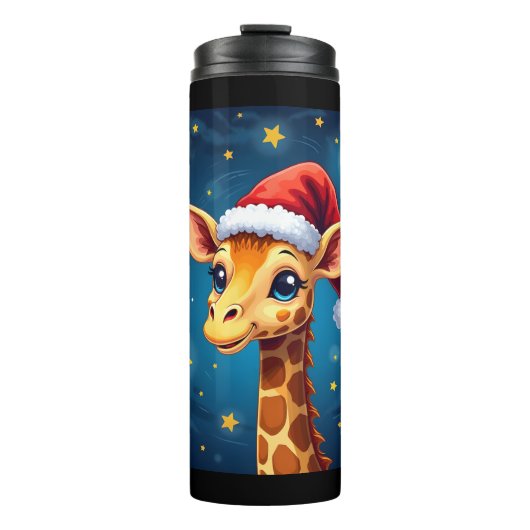 WeihnachtsGiraffe Weihnachtsmannmütze Starry Night Thermosbecher (Vorderseite)