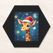 WeihnachtsGiraffe Weihnachtsmannmütze Starry Night Untersetzer (Vorderseite)