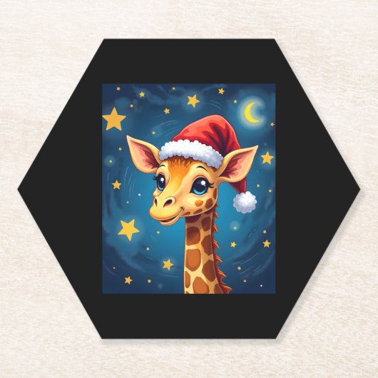 WeihnachtsGiraffe Weihnachtsmannmütze Starry Night Untersetzer (Vorderseite)