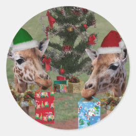 WeihnachtsGiraffen Runder Aufkleber