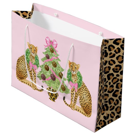 Weihnachtsgirlande Leopard Große Geschenktüte (Vorderseite Schrägansicht)