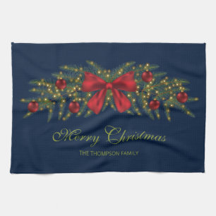 Weihnachtsgirlande mit roter Schleife und Christba Geschirrtuch