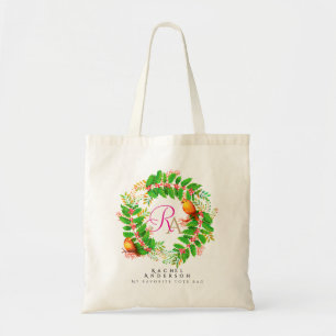 Weihnachtsgirlande Monogramm Licht Türkis Tragetasche