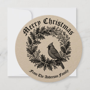 Weihnachtsgirlande Stechpalme Mistel Vogel Illustr Feiertagskarte
