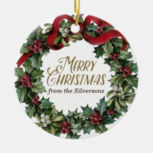Weihnachtsgirlande Stechpalme Mistelzweig Individu Keramik Ornament