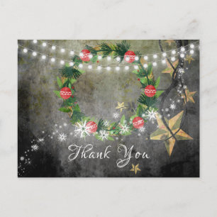 Weihnachtsgirlande, Sterne und Lichter mit Schnee  Postkarte