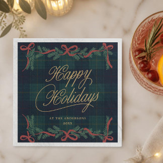 Weihnachtsgirlande-Tartan-Karo-Feiertags-Cocktail Serviette