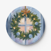 Weihnachtsgirlande Wasserfarben Pappteller (Vorderseite)