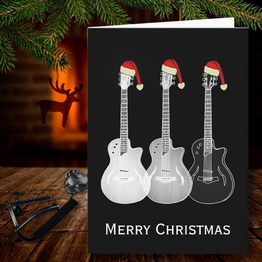 Weihnachtsgitarre Einfach Schwarz und Weiß Karte