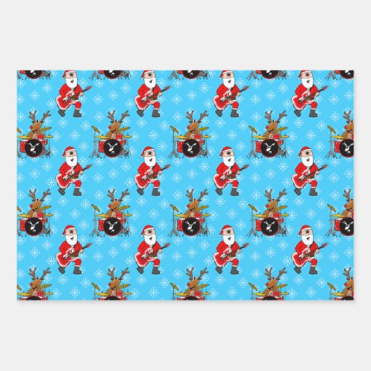 Weihnachtsgitarre Rudolf Trommeln Muster Geschenkpapier Set (Vorderseite)