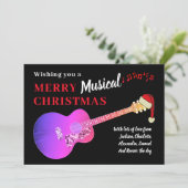 Weihnachtsgitarre Tragen einer Weihnachtsmannmütze Feiertagskarte (Stehend Vorderseite)