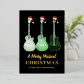 Weihnachtsgitarre trägt Weihnachtsmannmützen Schwa Folien Feiertagskarte (Stehend vorne)