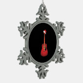 Weihnachtsgitarre-Weihnachtsmannmütze Schneeflocken Zinn-Ornament (Links)