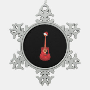 Weihnachtsgitarre-Weihnachtsmannmütze Schneeflocken Zinn-Ornament