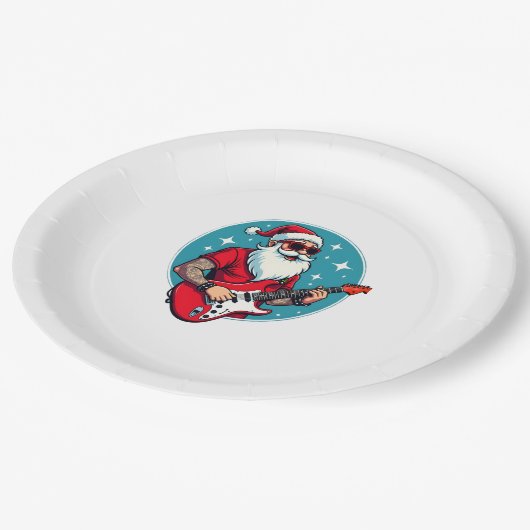 Weihnachtsgitarrist Rockmusik Weihnachten Pappteller (Schrägansicht)