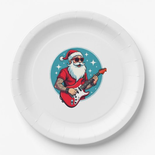 Weihnachtsgitarrist Rockmusik Weihnachten Pappteller (Vorderseite)