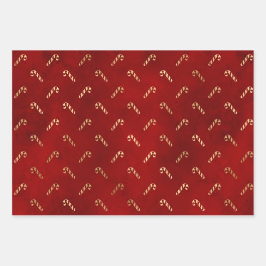 Weihnachtsglam Candy Canes Muster Red Gold Foil Geschenkpapier Set (Vorderseite)