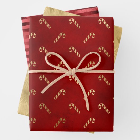 Weihnachtsglam Candy Canes Muster Red Gold Foil Geschenkpapier Set (Beispiel)