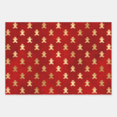 Weihnachtsglam Gingerbrot Muster Red Gold Foil Geschenkpapier Set (Vorderseite)