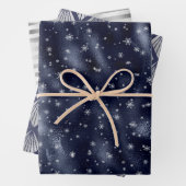 Weihnachtsglam Snowflake Muster Navy Blue Silver Geschenkpapier Set (Beispiel)