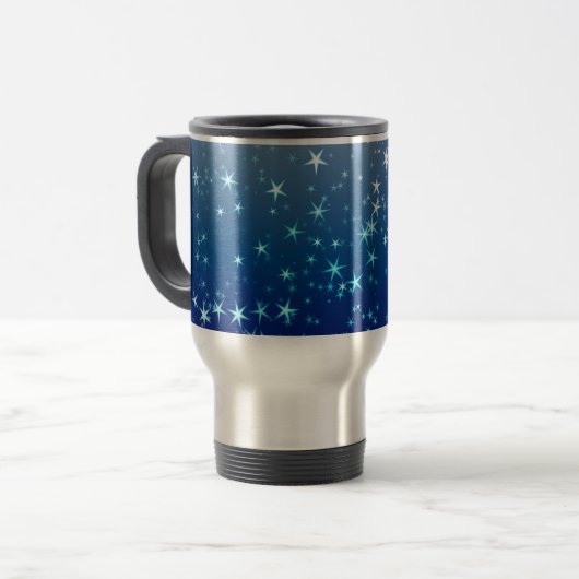 Weihnachtsglanz Sterne Blauer Himmel Reisebecher (Vorderseite Links)