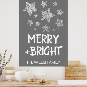 Weihnachtsglanz Sterne Fröhlich helle Familienname Poster
