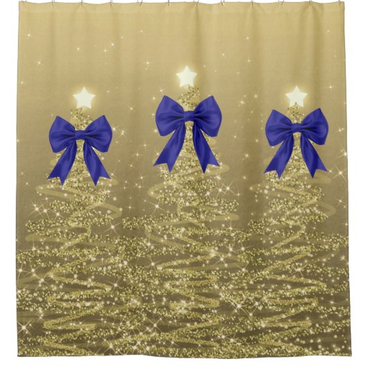 Weihnachtsglanzbäume Gold Falscher Navy-Bogen  Duschvorhang (Vorderseite)