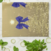 Weihnachtsglanzbäume Gold Falscher Navy-Bogen Geschirrtuch (Gefaltet)