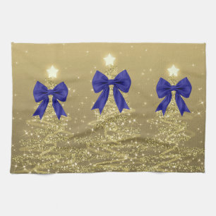 Weihnachtsglanzbäume Gold Falscher Navy-Bogen  Geschirrtuch