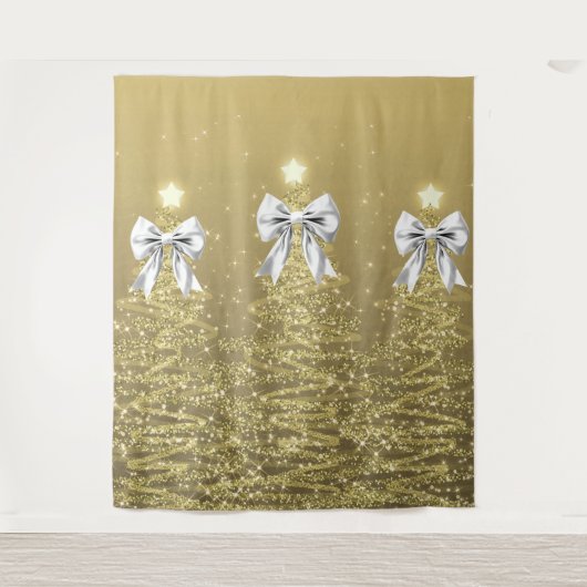 Weihnachtsglanzbäume Gold Falschsilberbogen Wandteppich (Vorderseite)
