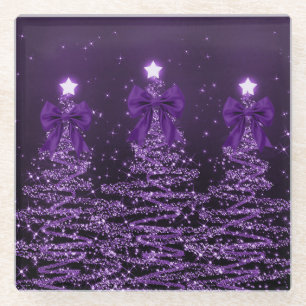 Weihnachtsglanzbäume Lila Falsche Schleife  Glasuntersetzer