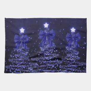 Weihnachtsglanzbäume Navy Blau Falsche Schleife Geschirrtuch