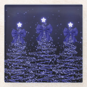 Weihnachtsglanzbäume Navy Blau Falsche Schleife  Glasuntersetzer
