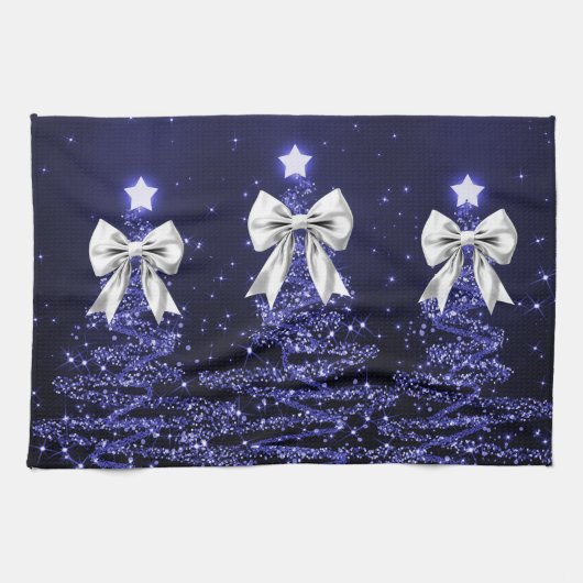 Weihnachtsglanzbäume Navy Faux Silberbogen  Geschirrtuch (Horizontal)