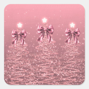 Weihnachtsglanzbäume Rosa Hauch Falsche Schleife  Quadratischer Aufkleber