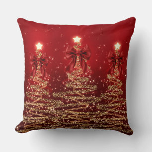 Weihnachtsglanzbäume Rot Gold Falsche Schleife  Kissen