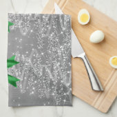 Weihnachtsglanzbäume Silber Falsche Grüne Schleife Geschirrtuch (Viertel Falte)