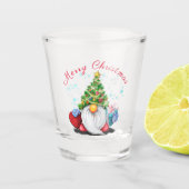 Weihnachtsglas-Gnome mit Geschenk Schnapsglas (Vorderseite)