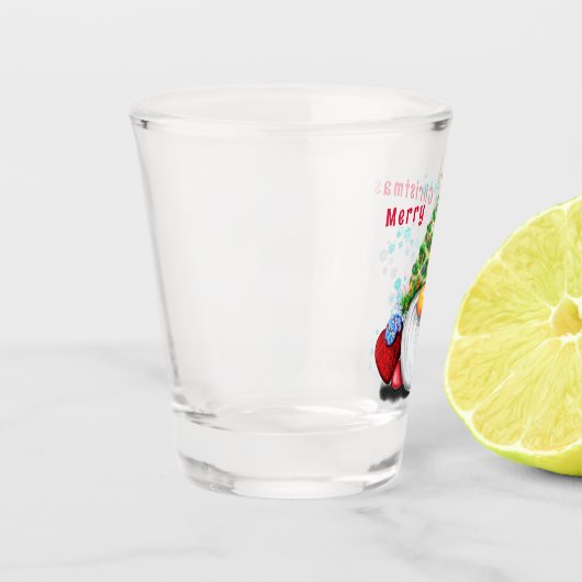 Weihnachtsglas-Gnome mit Geschenk Schnapsglas (Links)