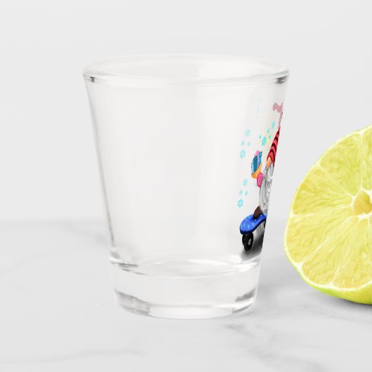 Weihnachtsglas-Skater Gnome mit Geschenken Schnapsglas (Links)