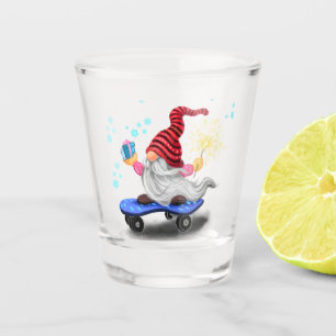 Weihnachtsglas-Skater Gnome mit Geschenken Schnapsglas